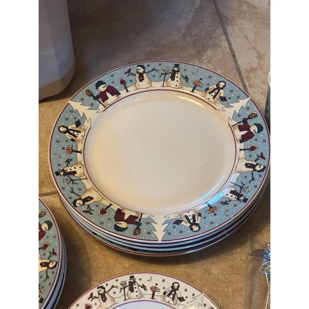 Complete Set Of 4 Meiwa Stoneware Canterbury 1997 Snowman Christmas Vintage